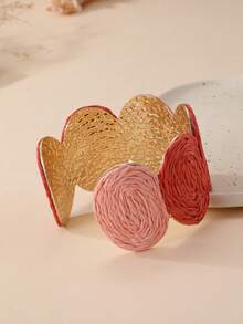 1pc Vintage Round Woven Bracelet, Bohemian Contrast Color Design, Versatile Bangle For Island Vacation, Pastoral Outings, Commuting, And Urban Daily Wear - Red - View 5