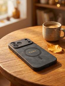 Custom Engraved Initial Magnetic Faux Leather Phone Case, Luxury Large Camera Cutout Shockproof Protective Cover, Personalized Letter Pattern Wireless Charging Phone Case, Compatible With IPhone 18 17 16 15 Pro Max - Dark Grey - View 6