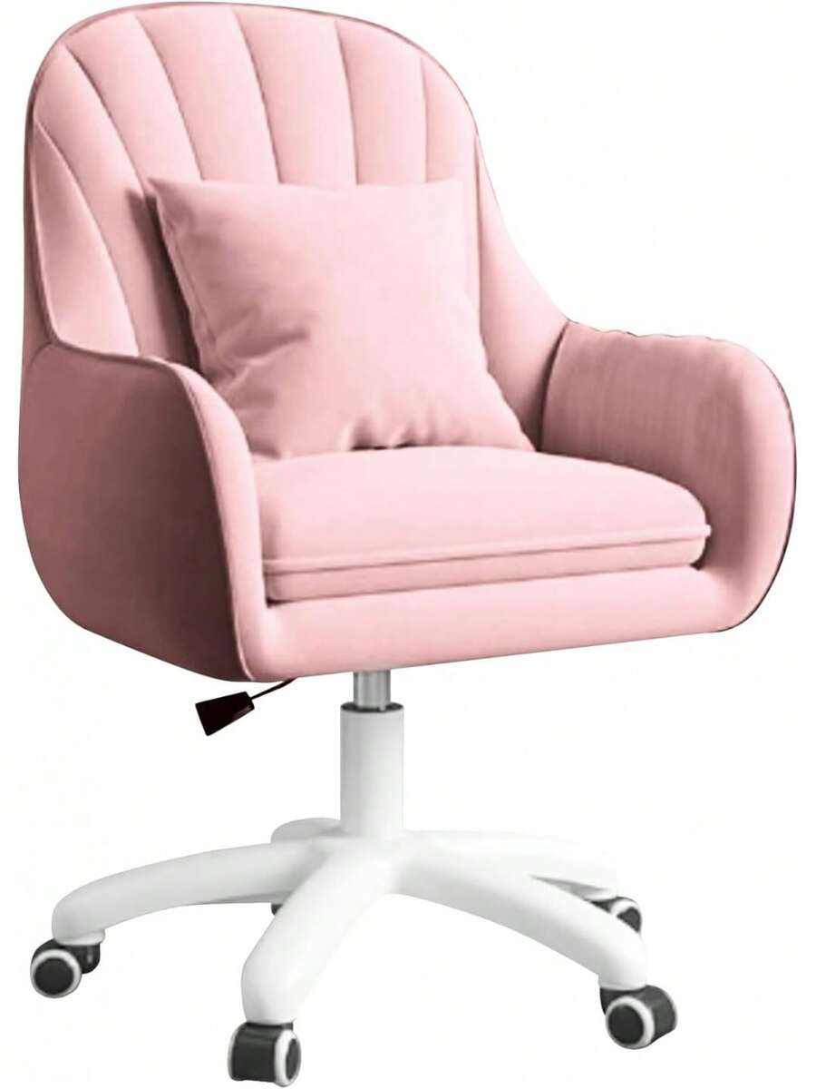 Velvet Padding Office Chair Adjustable Height 150kg Load Capacity Beige For Home Office Study Bedroom - Pink - View 1