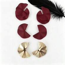 6 Stücke Set Damen Ohrstecker im europäischen und amerikanischen Stil, minimalistisch, geometrisch, hochwertig, glänzend, fächerförmig - Bordeaux - Übersicht 8