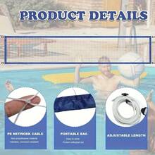 1pc Portable Folding Volleyball Net, Pool Volleyball Net Replacement, Suitable For Volleyball, Tennis, Badminton, Etc., Ideal For Beach, Backyard, Tennis Accessories, Outdoor Group Sports Equipment - Multicolor - View 9