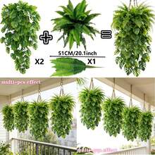 Doraeyun 1套綜合大型人造吊掛植物，逼真質感，適合戶外婚禮花園現代裝飾，花園與露台裝飾，免維護，適用於春季、夏季及任何季節 - 墨綠色 - 查看 13