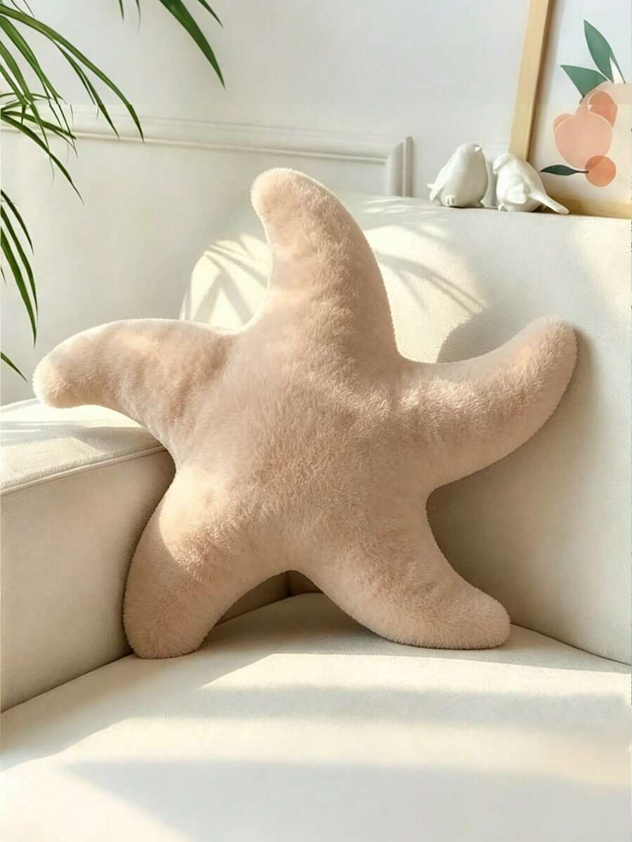 1個海星造型毛絨抱枕，可愛裝飾靠墊，適用於沙發、床鋪，美學房間裝飾配件，柔軟人造毛皮，適合臥室、客廳、派對禮物、戶外花園靠墊，夏季風格 - 肉色 - 查看 1