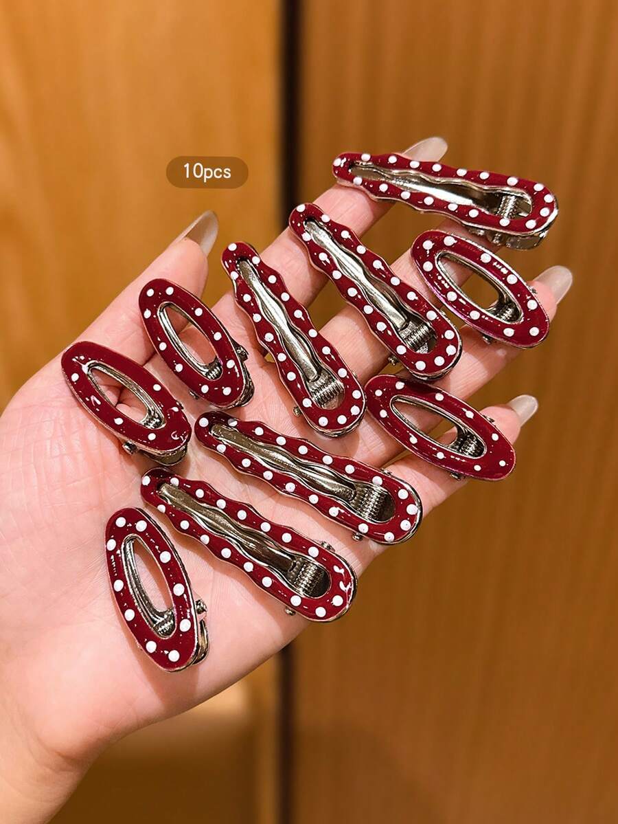 10 piezas de elegantes y lindos clips para el cabello con lunares rojos