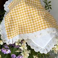 1/4pcs Korean Ins Style Yellow Plaid Classic Art Small Yellow Flower Lace Table Mat Napkin, Suitable For Wedding, Valentine's Day, Home Use And More - Multicolor - View 4