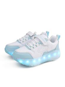 Unisex LED Rechargeable Light-Up Shoes, Children's Roller Skates, Multi-Functional Transformable Inline Skates, Suitable For All Seasons, With Detachable Wheels, Ideal For Outdoor And Sports Skating - White - View 9