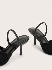 黑色尖頭包頭刺繡花卉後繫帶露跟套腳酒杯跟高跟穆勒鞋 中東風 - 黑色 - 查看 6
