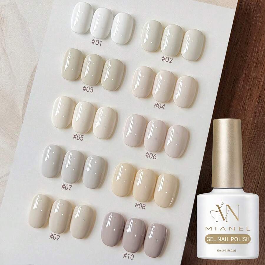 MIANEL GEL 10ml Esmalte de uñas en gel de secado rápido y autonivelante, nuevo lanzamiento 2026 de color blanco lechoso de alta saturación, cobertura perfecta con una sola capa