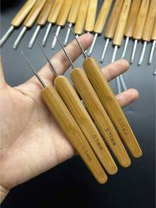 10件組竹製鉤針套組，0.5mm & 0.75mm 細鉤針附保護帽，母親節手工禮物，蕾絲配件與家居裝飾DIY手工藝 - 碳化鐵頭鉤針 - 查看 7