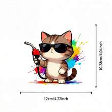 1 pieza Pegatina decorativa creativa y linda de gato con gafas de moda para tanque de combustible de coche/portátil/motocicleta - Gatito con - Ver 4