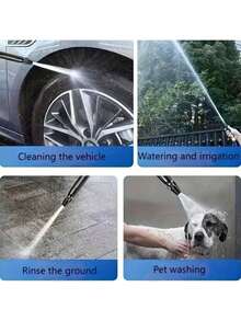 Portable High-Pressure Water Gun, 2X Powerful High-Pressure Car Wash Nozzle - Durable Plastic Body, Adjustable Garden Hose Spray Nozzle, Powerful Cleaning Tool For Motorcycles And Cars. Ergonomic Handle And Metal Accessories Multi-Function Sprayer, Car Wash Accessory. - Black - View 9