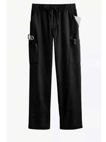 Pantalones de hombre unicolor con cordón y cintura elástica mate, pantalones mate con múltiples bolsillos elásticos - Negro - Ver 9