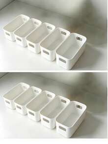 10pcs Stackable Plastic Storage Bins With Handles, Multi-Functional Storage Baskets For Office, Home, Closet, Durable Containers For Socks, Underwear, Stationery, Cosmetics, Space-Saving Drawer Organizers (Plastic Products May Slightly Deform, Actual Size May Be Slightly Smaller Than Pictures, Please Do Not Buy If You Mind) - White - View 11