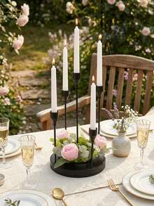 Candelabru elegant cu 5 brațe, suporturi romantice pentru lumânări din metal cu tulpină lungă, bază lărgită și îngroșată pentru stabilitate, suport decorativ romantic pentru lumânări de Ziua Îndrăgostiților, decor de masă elegant, candelabru romantic pentru nuntă - Clasic - Vizualizare 2