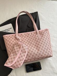 Bolso Tote de Gran Capacidad para Mujer, Bolso de Hombro para Estudiante Universitaria y Viajera - Rosa - Ver 11
