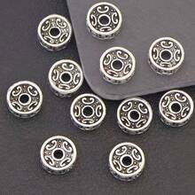 30pcs Antique Silver Alloy Wheel-Shaped Spacer Beads, Washers, For DIY Bracelets, Necklaces, Bracelets, Earrings Jewelry Accessories, Craft Making - A - View 5
