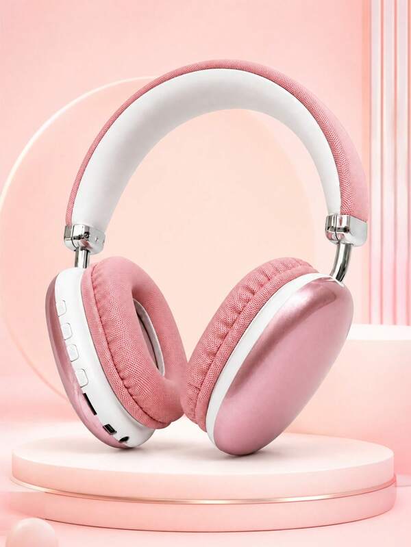 Portable Metallic Pink Over-Ear Wireless Headphones, Multi-Port Type-C/TF/3.5MM, Soft Ear Cushion Stereo Headset As Birthday Gift For Teen Girls
