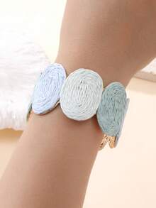 1pc Vintage Round Woven Bracelet, Bohemian Color-Block Design, Versatile Bangle For Island Vacation, Pastoral Outing, Commuting And Urban Daily Wear - Multicolor - View 8