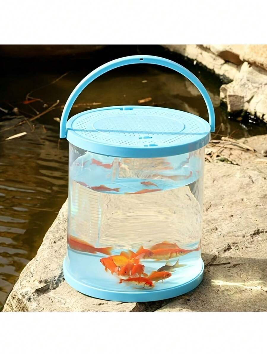 可折疊小型水族箱,便攜式塑料魚缸附蓋,透明魚類運輸容器/釣魚桶,適用於放生捕獲魚類、海邊旅行、湖泊出遊、戶外活動,藍色 - 彩色 - 查看 1