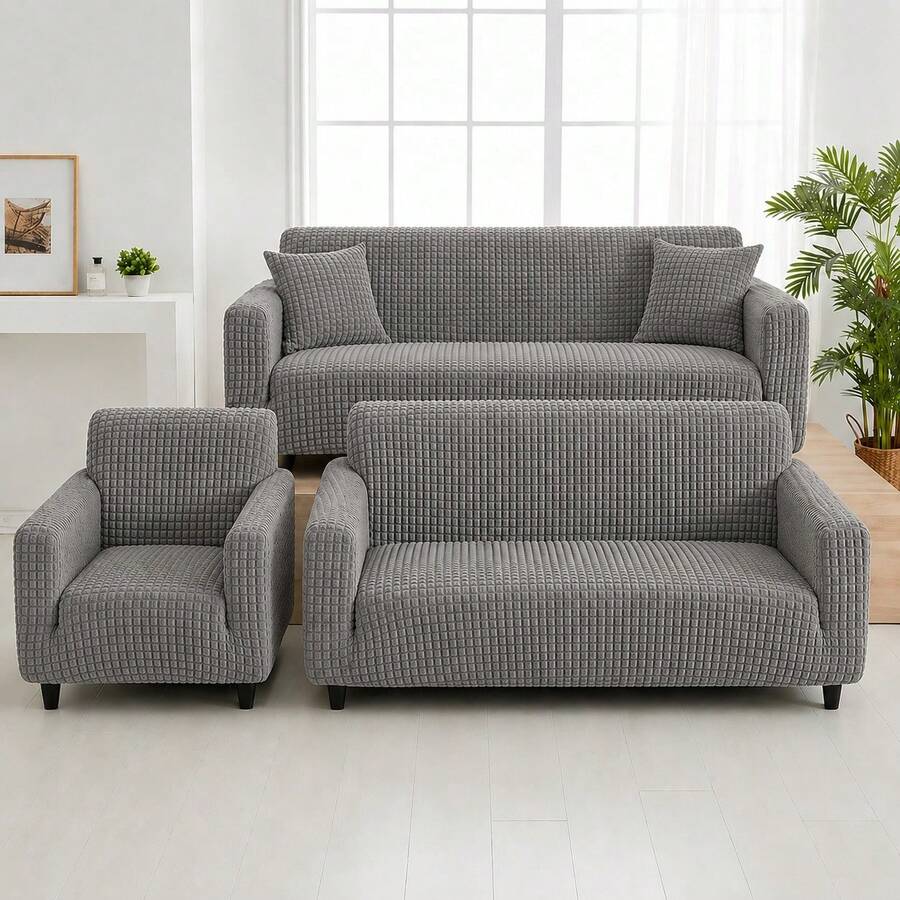 3-Piece Adjustable Stretch Sofa Cover Set - Light Grey - View 1