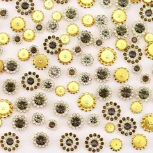 50個/包,圓形水鑽環,8mm、10mm、12mm、14mm,混色尺寸,彩色手工縫爪水鑽,適用於衣物、鞋子、帽子、包包、DIY手工材料、珠寶配件 - 雙層花 金 型號混 - 查看 26