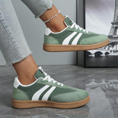 Women's Casual Skate Shoes, Breathable Anti-Slip Flat Sports Shoes, Everyday Lace-Up Shoes Suitable For All Seasons