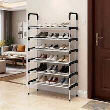 1 pieza Estantería para zapatos multicapa, estantería independiente de tubo de hierro simple, fácil montaje, adecuada para casas de alquiler, entradas, pasillos, dormitorios, baños, oficinas y salas de estar, utilizada para organizar zapatos - Negro - Ver 5