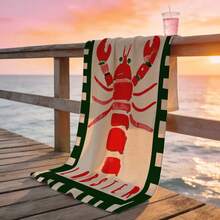 Red Claw Lobster Fresh Live Digital High-Definition Printed Beach Towel, Suitable For Summer Use. This Ultra-Soft, Microfiber Beach Bath Towel Is Large, Highly Absorbent, Quick-Drying, And Perfect For Travel, Camping, And Summer Holidays. It Can Also Be Used As A Beach Blanket. Ideal Gift For Christmas, Halloween, Thanksgiving, Valentine's Day, Easter, Spring, Summer, And Birthdays - Blue - View 4