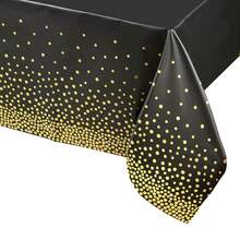 1pc Disposable Waterproof Oil-Proof PEVA Polka Dot Party Tablecloth, For Birthday, Graduation, Restaurant, Wedding Anniversary Bridal Shower Picnic Tea Party Table Decoration - Black - View 9