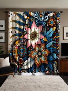 2pcs Bohemian Vintage Floral Print Decorative Curtains, No-Drill Rod Pocket Design, Easy Installation, Polyester Material, Machine Washable And Hand Washable - Bohemian Exotic Style Living Room Bedroom Curtains, Suitable For Bedroom, Office, Kitchen, Living Room, Study, Home Decor. - Multicolor - View 6
