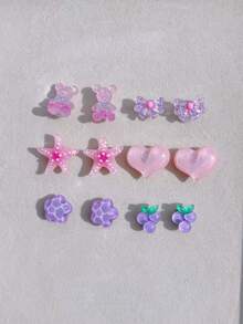14pcs Pink & Purple Bear, Bow, Heart, Grape, Starfish And More Shoe Charms, DIY Detachable - Personalized Footwear Style - Baby Blue - View 7
