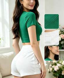 HONGDA VARIEDADES New Women's Tailored Shorts With Zipper On The Left, No Pockets. - White - View 3