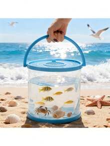 可折疊小型水族箱，便攜式塑料魚缸附蓋，透明魚類運輸容器/釣魚桶，適用於放生捕獲魚類、海邊旅行、湖泊出遊、戶外活動，藍色 - 彩色 - 查看 3