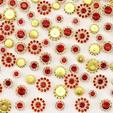 50個/包,圓形水鑽環,8mm、10mm、12mm、14mm,混色尺寸,彩色手工縫爪水鑽,適用於衣物、鞋子、帽子、包包、DIY手工材料、珠寶配件 - 雙層花 金 型號混 - 查看 31