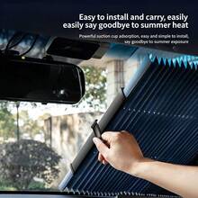 Retractable Car Windshield Sun Shade - Easy One-Handed Installation, Strong Suction Cups, UV Protection & Heat Insulation, Portable Folding Sunshade For Summer, Keeps Car Interior Cool & Protects Interior - A - View 4