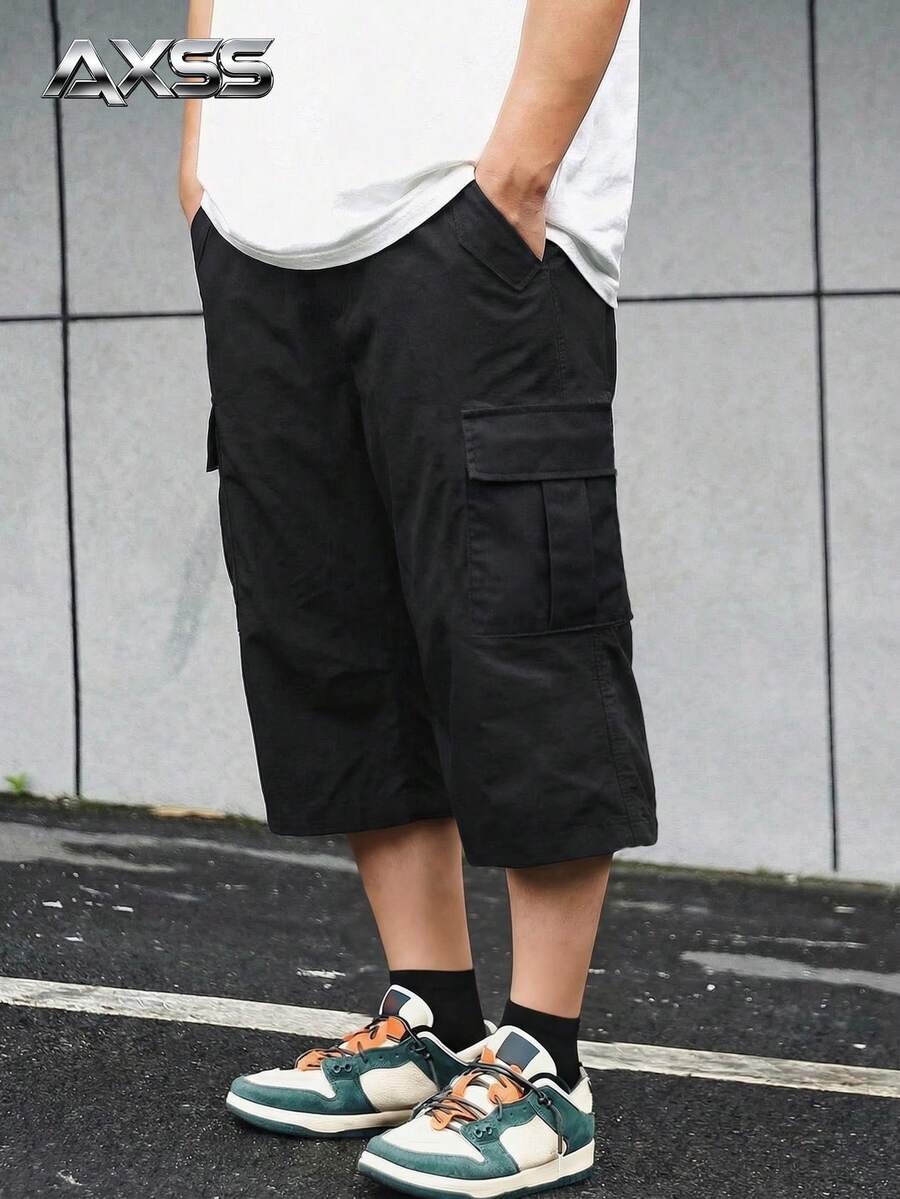 1件装休闲直筒七分裤,街头时尚舒适百搭青少年男童裤 - 黑色 - 查看 1