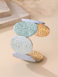 1pc Vintage Round Woven Bracelet, Bohemian Color-Block Design, Versatile Bangle For Island Vacation, Pastoral Outing, Commuting And Urban Daily Wear - Multicolor - View 4