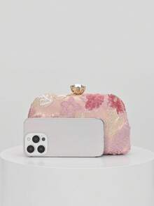 Elegant Shiny Multicolor Leaf & Floral Patchwork Crossbody Bag, Vintage Chain Strap Evening Bag, Mini Square Box Handbag, Suitable For Party Girls, Brides, College Students, Young Professionals, Versatile For Parties, Graduation Ceremonies, Weddings, Perfect Match For Party Accessories, Random Pattern Sent - Pink - View 6