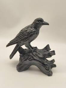 1pc Black Crow Statue Gothic Crow Figurine, Resin Material Black Bird Sculpture With Tree Stump Base, Realistic Carved Feather Details, Dark Aesthetic Witch Theme Home Decor, Suitable For Desk, Mantel, Fireplace Shelf Decoration, Unique Gift, Collectible - 1 Wooden Stake Crow - View 9