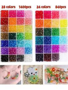 840pcs/1400pcs Crystal Faceted Beads, 28 Colors, 6mm Double Cone Acrylic Crystal Pearls, Suitable For Necklace, Bracelet, Earring Jewelry Making And DIY Crafts - Multicolor - View 3