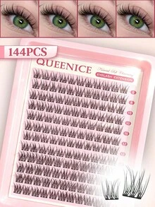 Queenice 144pcs D-Curl Natural Eyelash Extension Set, 8-14mm Soft & Thin Individual Cluster Lashes, Reusable Handmade Lightweight Comfortable Airy Lashes, Suitable For Daily Makeup, Dating, Wedding, Party, Holiday Gift And DIY - D - View 7