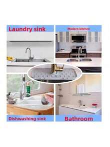 1pc Thick Silicone Faucet Splash Guard, Sink Splash Mat - Durable Thick Design, Suitable For Kitchen And Bathroom Sinks, Silicone Soap Dish With Drain Hole - Anti-Splash, Fit For Kitchen And Bathroom Sink Countertops, Home Decor, Kitchen Accessories - Multicolor - View 10