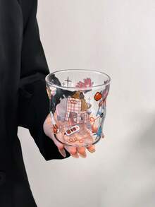 1個春季小/大號玻璃杯，韓系可愛Ins風高溫烘花手持玻璃杯，貓/狗/多色圖案，適合夏季冷萃、抹茶椰奶 - 彩色 - 查看 19