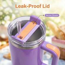STANLEY ST 40oz Quencher 2.0 Purple Tumbler, Vacuum Insulated Stainless Steel Cup, Non-Slip Handle & Splash-Proof Lid, Large Capacity For Home Office Outdoor Hiking, Aesthetic Holiday Gift - 紫色 - 查看 2
