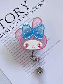 1pc Cute Floating Glitter Cat & Rabbit Cartoon Character Retractable Badge Reel - Doctor / Nurse / Teacher / Office Badge - A - View 12