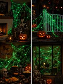 Halloween Fluorescent Spider Web Decoration: Stretchable Artificial Spider Web And Fluorescent Spider, Suitable For Indoor And Outdoor Use, Including Entrance, Porch, Patio, Garden, Lawn And Halloween Party - Multicolor - View 5