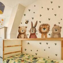 2pcs/1set Whimsical Forest Animal Wall Decals, Bear Fox Raccoon & Leaves Pattern, Removable Stickers, Cute Forest Art Decor For Home Interior And Living Space - Cartoon Animals - View 4