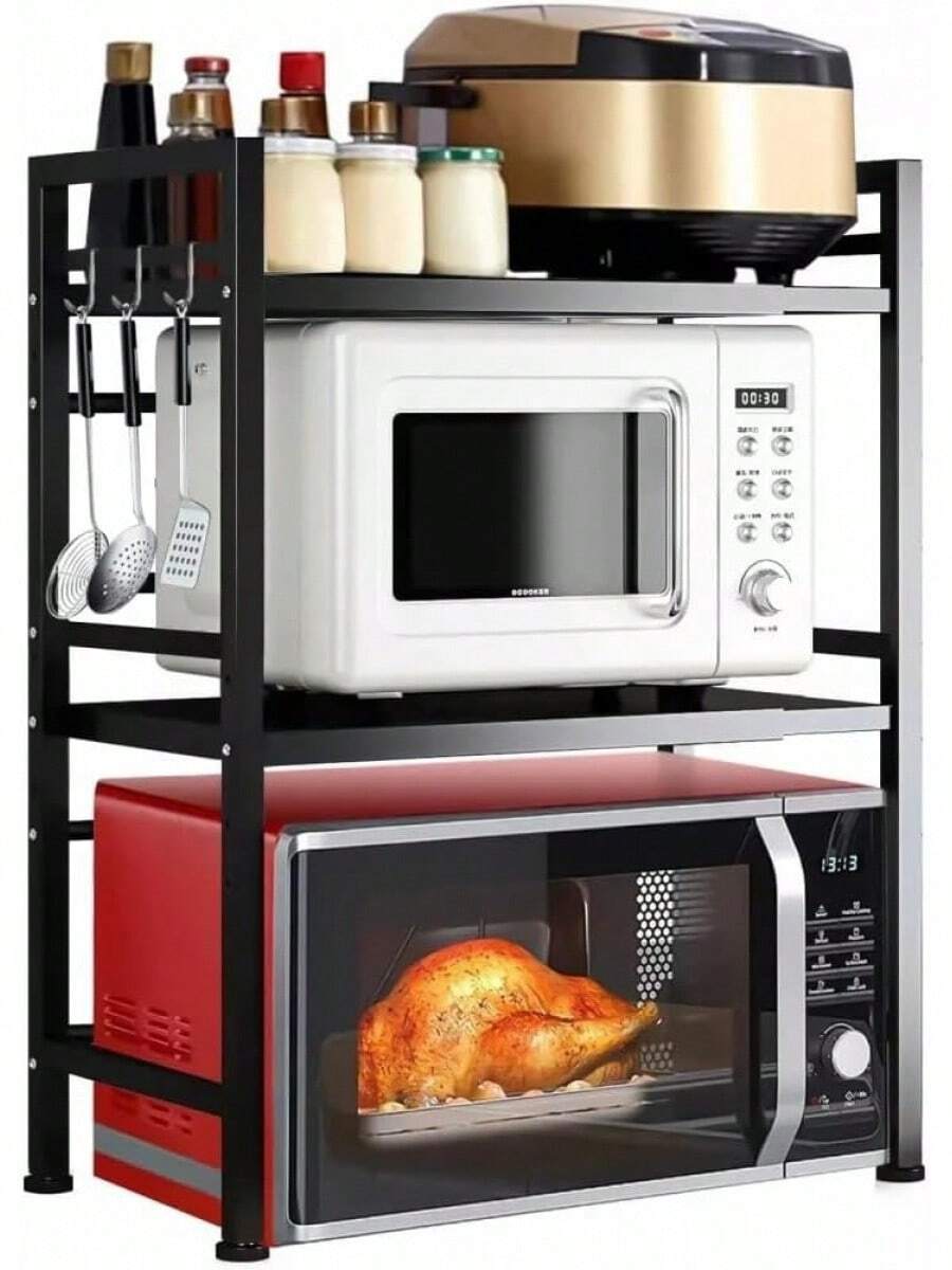 3 Tier Microwave Rack Black Kitchen Corner Shelf Oven Rack Stand Desktop Printer Storage Holder Bakers Rack - Black - View 1