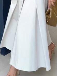 Sleeveless, Solid-Color Maxi Dress With V-Neck And Pleated Lapel, Elegant, New European And American Autumn 2026 Collection - 白色 - 查看 3