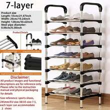 1 pieza Estantería para zapatos multicapa, estantería independiente de tubo de hierro simple, fácil montaje, adecuada para casas de alquiler, entradas, pasillos, dormitorios, baños, oficinas y salas de estar, utilizada para organizar zapatos - Negro - Ver 10